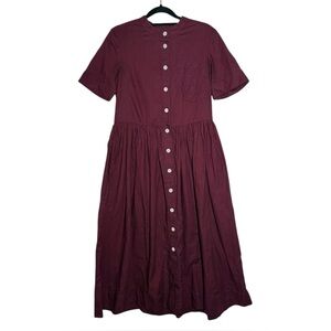 Toast Purple Oxblood Button Front Oxford Midi Shirt Dress - UK 6 US 2